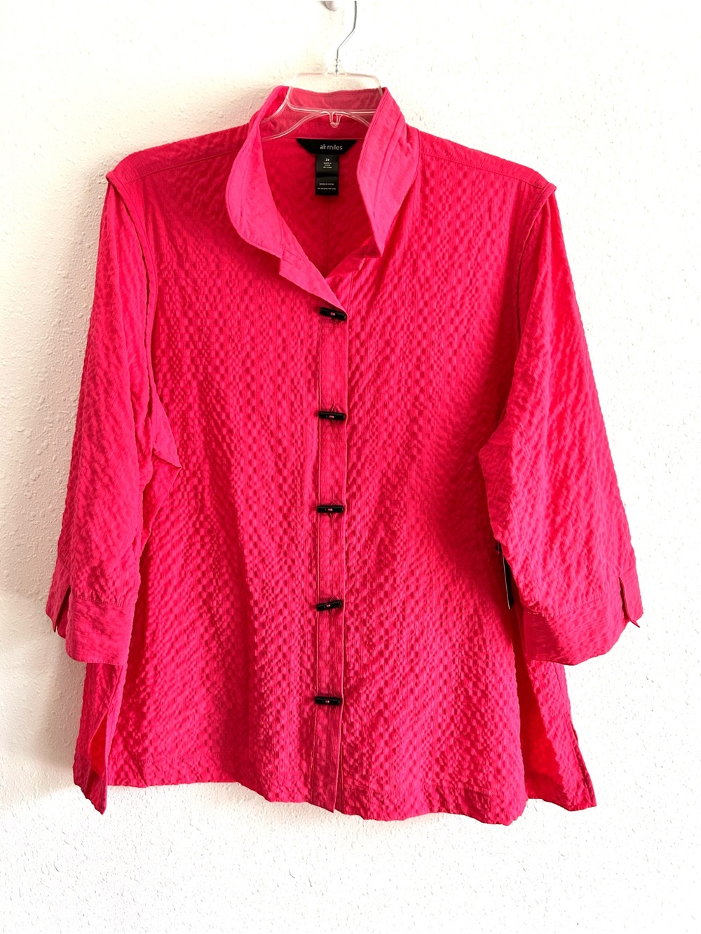 Ali Miles Tunic Top Women's Plus Size 2X Pink 3/4 Sleeve Textured Classic Office